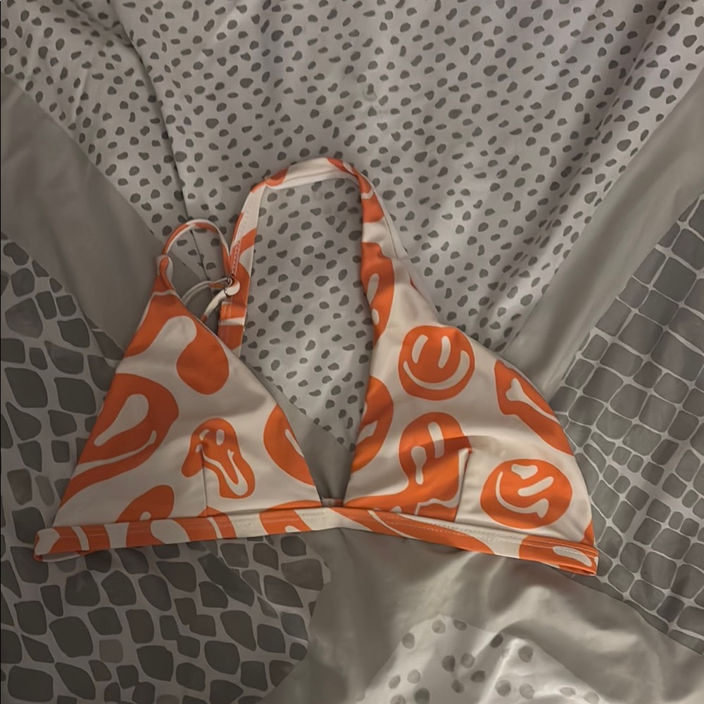 Orange and White Bikini Top with Smiley Faces